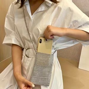 Gorgeous full rhinestone lines crossbody phone purse with chain NWT